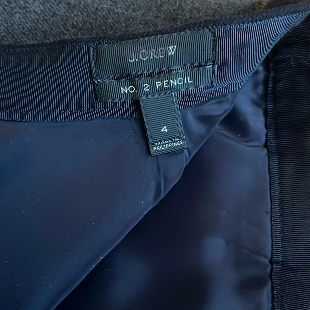 J.Crew No.2 Pencil Navy Gray Wool Skirt‎ Size 4 100% Wool